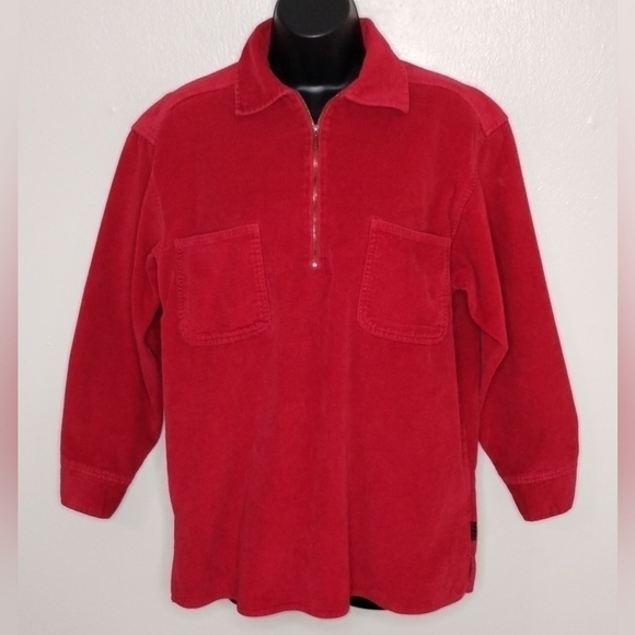 VINTAGE Woolrich Women's Small 1/4 Zip Pullover Jacket Red Corduroy Relax Fit - Picture 1 of 8